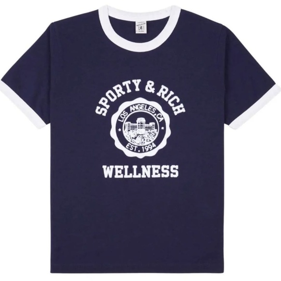 Sporty and Rich Emblem ringer Cotton T-shirt Size XS - Picture 1 of 2